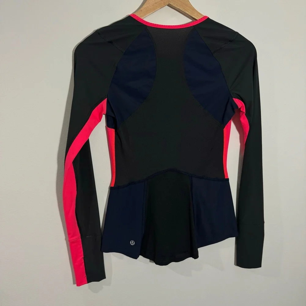 Lululemon Trail Bound‎ Long Sleeve Deep Coal Deep Navy Electric Coral Size 4